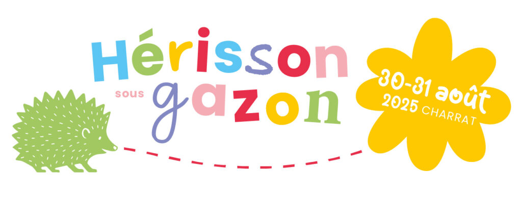 Logo du festival pour les enfants Hérisson sous gazon avec les dates du 30 au 31 août 2025 à Charrat