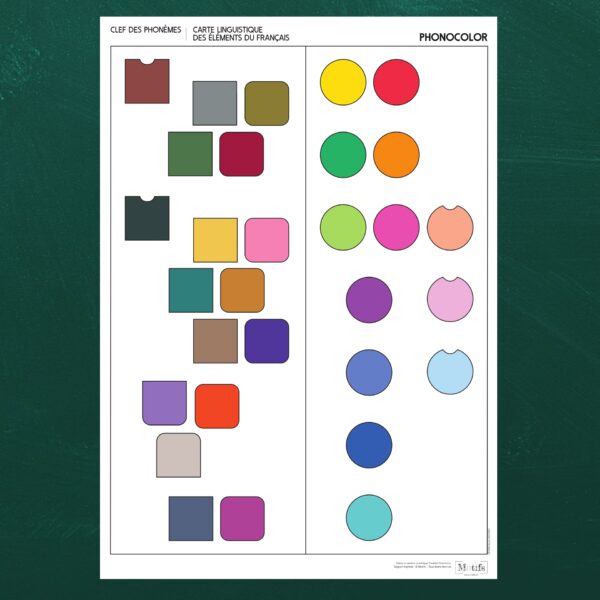 Affiche des phonèmes pour l'apprentissage des sons du français à l'aide des couleurs de Phonocolor sans légende